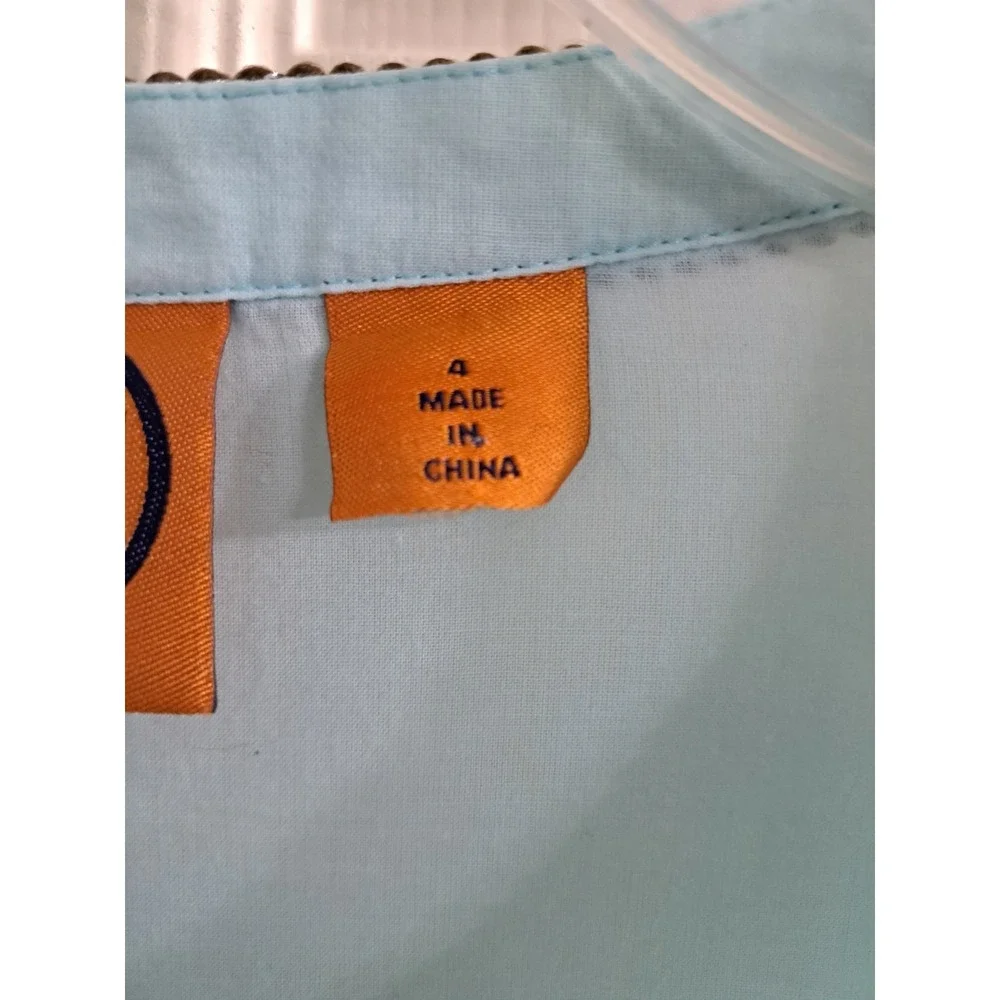 Tory Burch Sky Blue Tunic/Shirt w Brown SilverEmbellishments Size 4. 100% Cotton